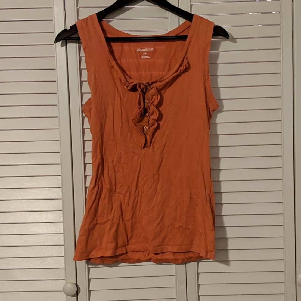 EUC M orange Eddie Bauer tank top with ruffles